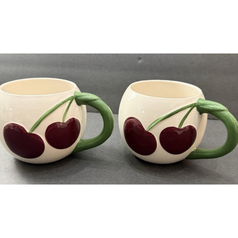 Cherry Ceramic Mug Set of 2 new in box Room Essentials Cute Gift Coffee tea cups